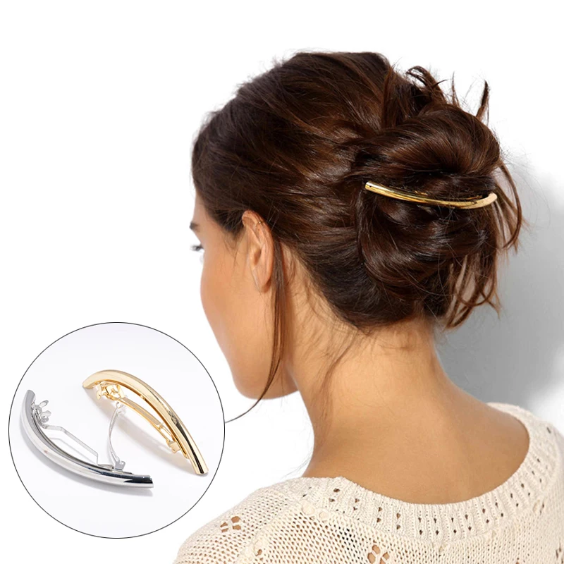 1PC Simple Metal Bending Barrette Gold Silver Plated Hair Clip Women