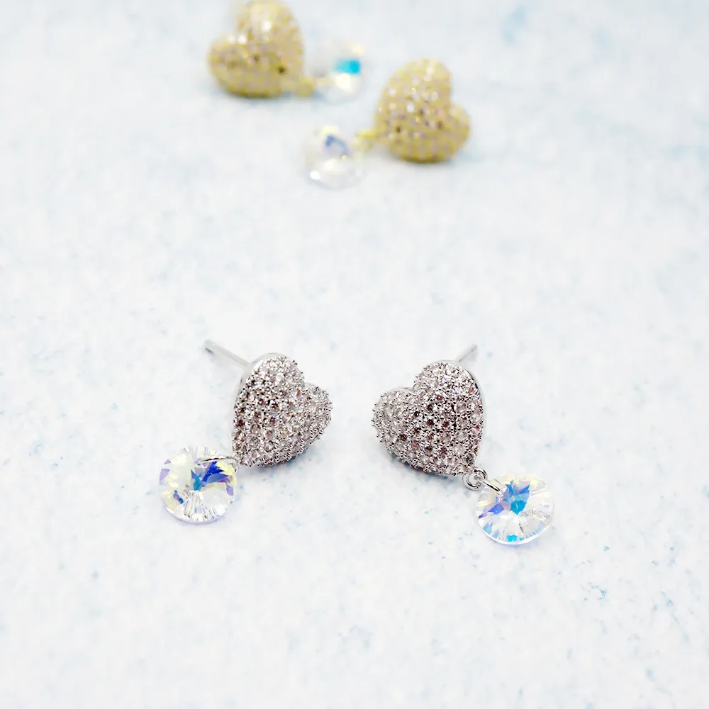 

New 925 Silver Needle Sparking Heart Zircon Earrings Women Lady Wedding Korean Crystal Stud Earring Elegant Jewellery Gift