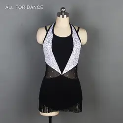 Блесток спандекс с сетчатым лифом танцевальный костюм для женщин и девочек сценический джаз и Кран танец костюм юбка с бахромой