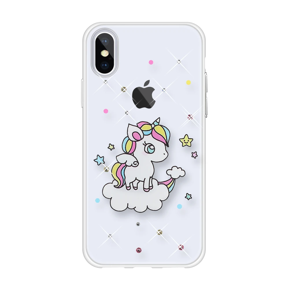 KINGXBAR для iPhone X чехол мультфильм милый Единорог кристаллами от Swarovski мягкий горный
