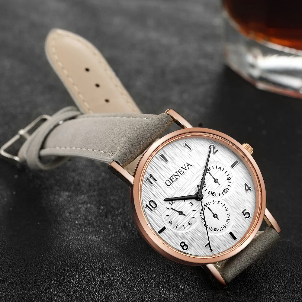 Простые Женские часы Роскошный искусственный бренд повседневные Женева кварцевые кожаный ремешок для часов наручные часы новые модные