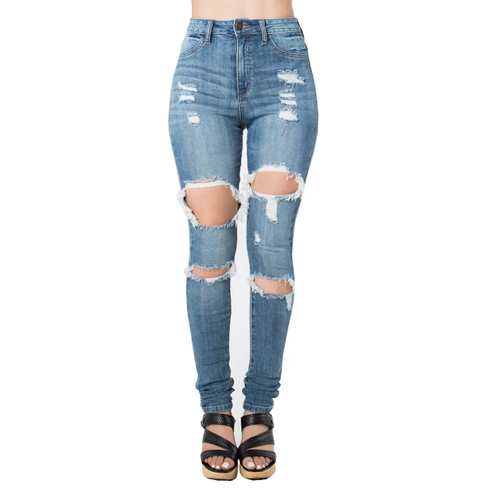 Женские джинсы Для женщин Высокая Талия скинни, бойфренды отверстие Рваные джинсы Тонкий Повседневное, облегающие джинсы-карандаши