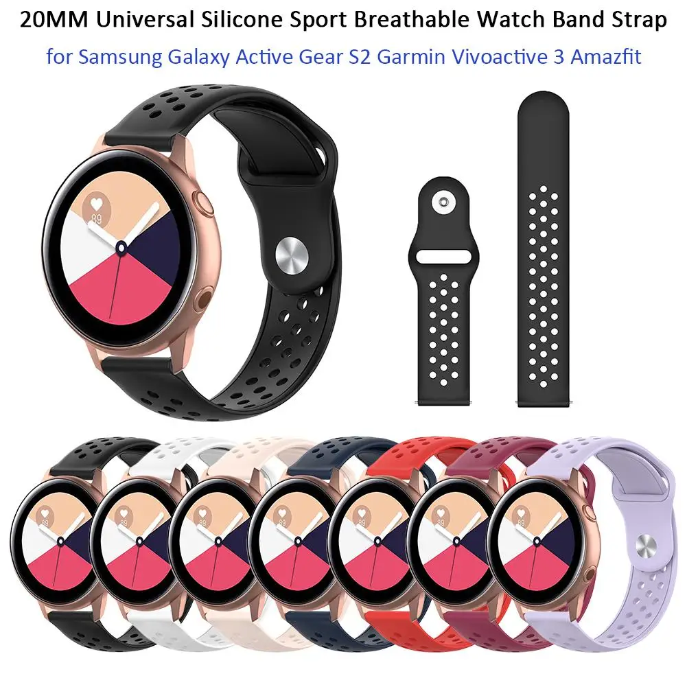 

20MM Universal Silicone Sport Breathable Watch Band Strap for Samsung Galaxy Active Gear S2 Garmin Vivoactive 3 Amazfit