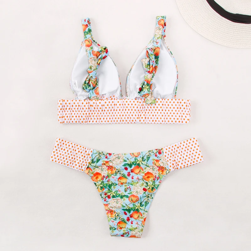 Miyouj Floral Bikini Bandage Bow Swimsuit Push Up Swimwear Women Print Biquini Feminino 2018 Bathing Suit Monokini Bikini Set