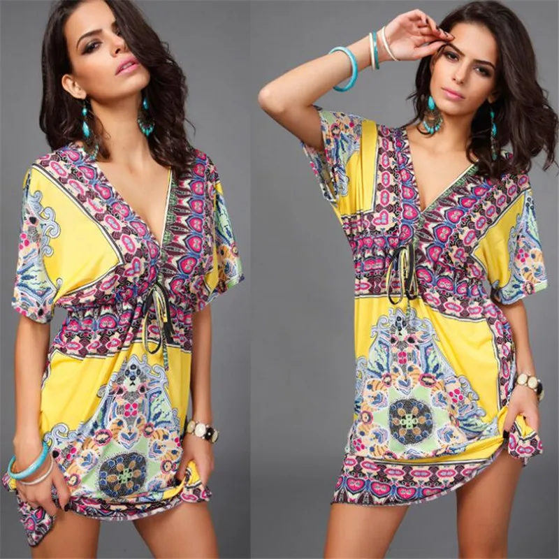 

Summer Beach dress European and American fashion V-neck sexy dress large size beach dress Sexy V-neck Printed beach Dresses