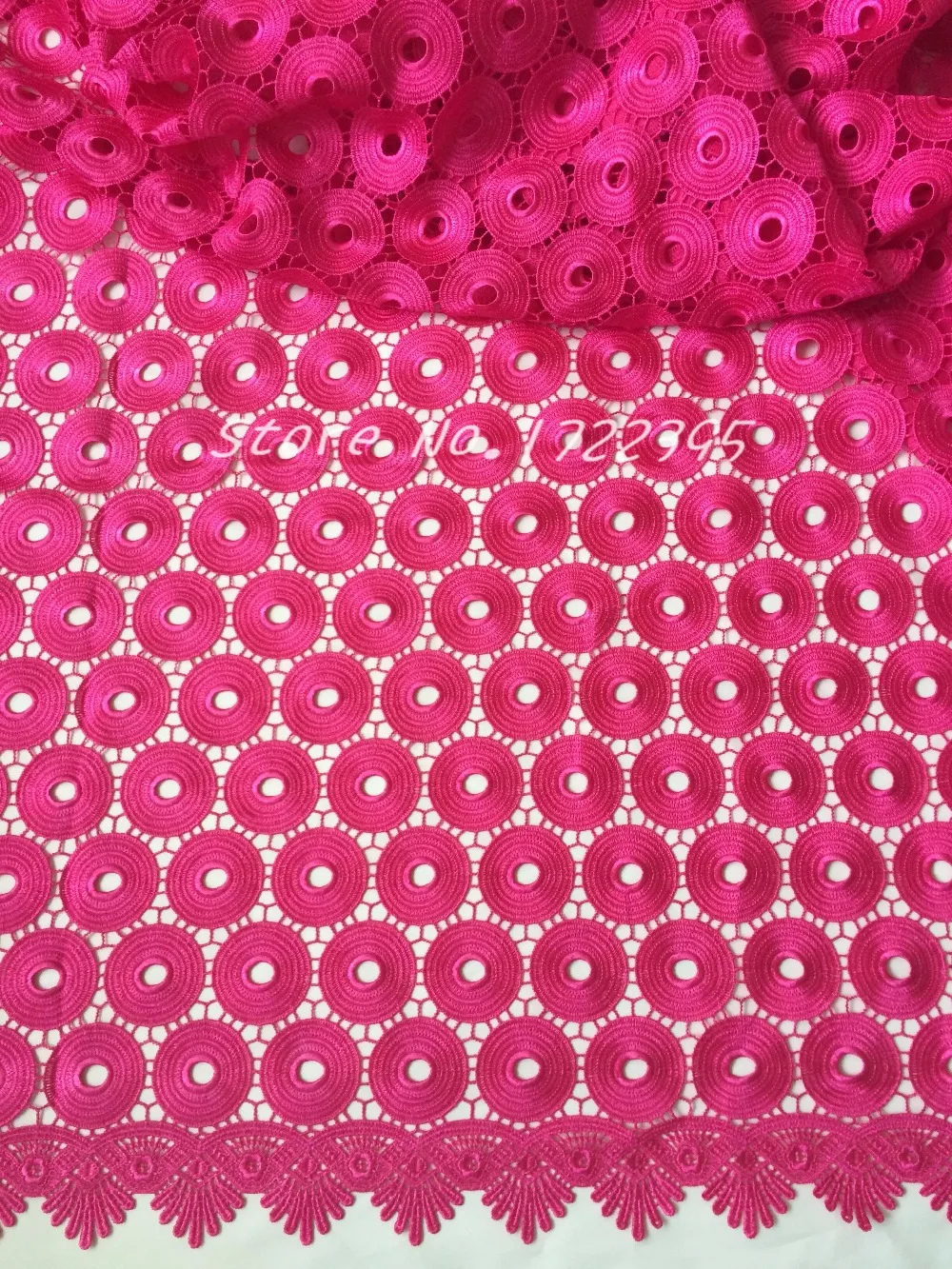 

Best selling high quality African cord lace fabric with circle pattern H1005 Nice fabric in fushia pink color