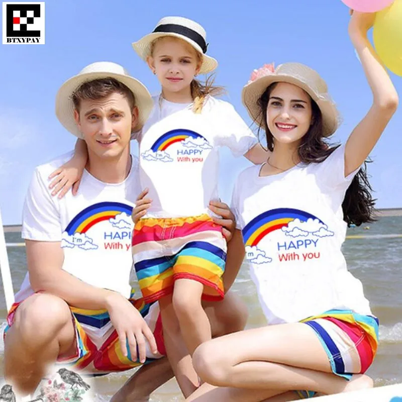 

2019 Summer Parent-child T-shirts Kids Boy&Girl Family Matching Outfits Short Sleeves,Man&Women Cotton O Neck Print T Shirt
