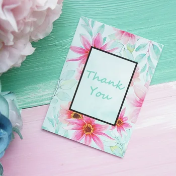 

50pcs Mini light blue thank you Card elegant flower multi-use Scrapbooking invitation DIY Decoration party gift message card