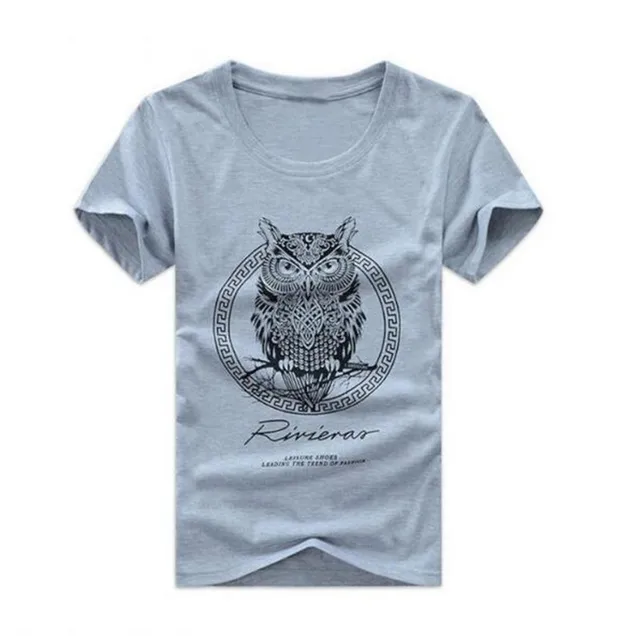 Fashion Men Cotton Short Sleeve T-shirt Owl Print Summer Casual Night Bird O-neck T-shirts Tee Tops AE74