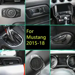 Carbin Fibre дверные ручки громкоговоритель воздуха на выходе навигационное сиденье Кнопка регулировки рамка Крышка Для Ford Mustang 2015 16 17 18 AAA024
