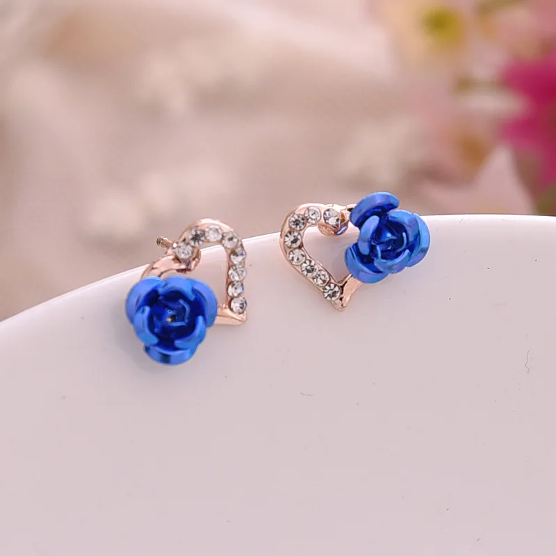 SHUANGR модные высококачественные 3 цвета Стразы в форме сердца в форме розы серьги-гвоздики в форме цветка для женщин подарок