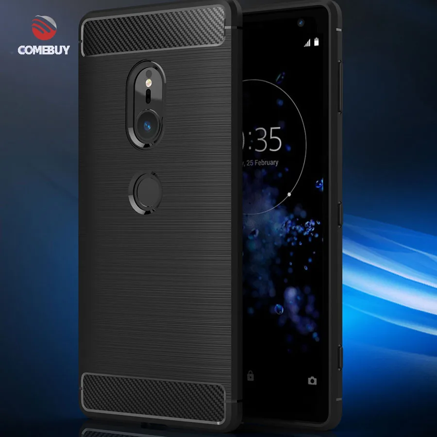 COMEBUY для Sony Xperia XZ2 компактный корпус Мягкий ТПУ силиконовый чехол углеродного
