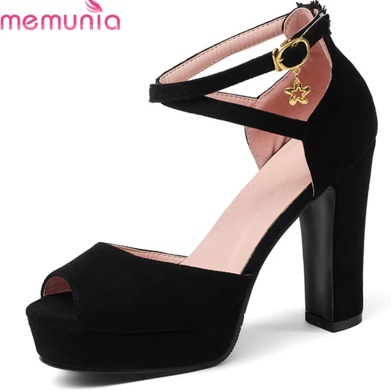 

MEMUNIA 2018 new women sandals flock summer shoes 11cm high heel shoes big size 33-43 peep toe elegant party wedding shoes