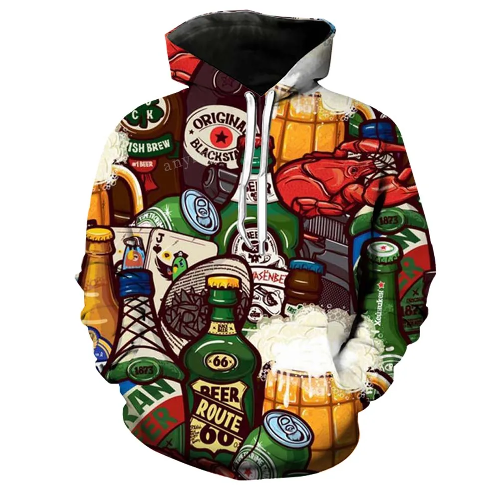 Beer Hoodie Pokemon Pullover Mens Wo Man Streetwear Sweatshirt Harajuku Kawaii Hoody Splice Bottle Graffiti Colorful Drawstring