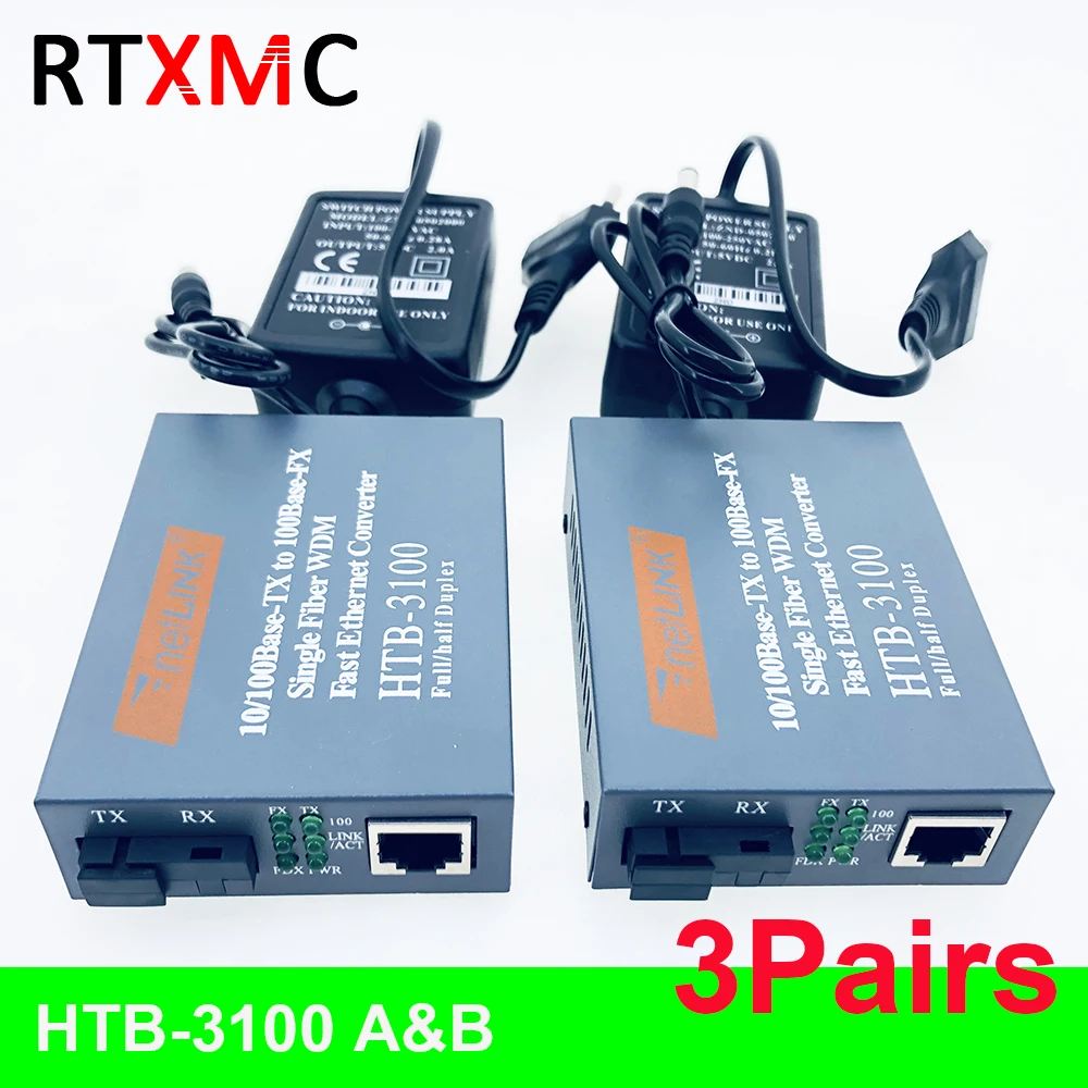 

3 Pair HTB-3100 Optical Fiber Media Converter Fiber Transceiver Single Fiber Converter 25km SC 10/100M Singlemode Single Fiber
