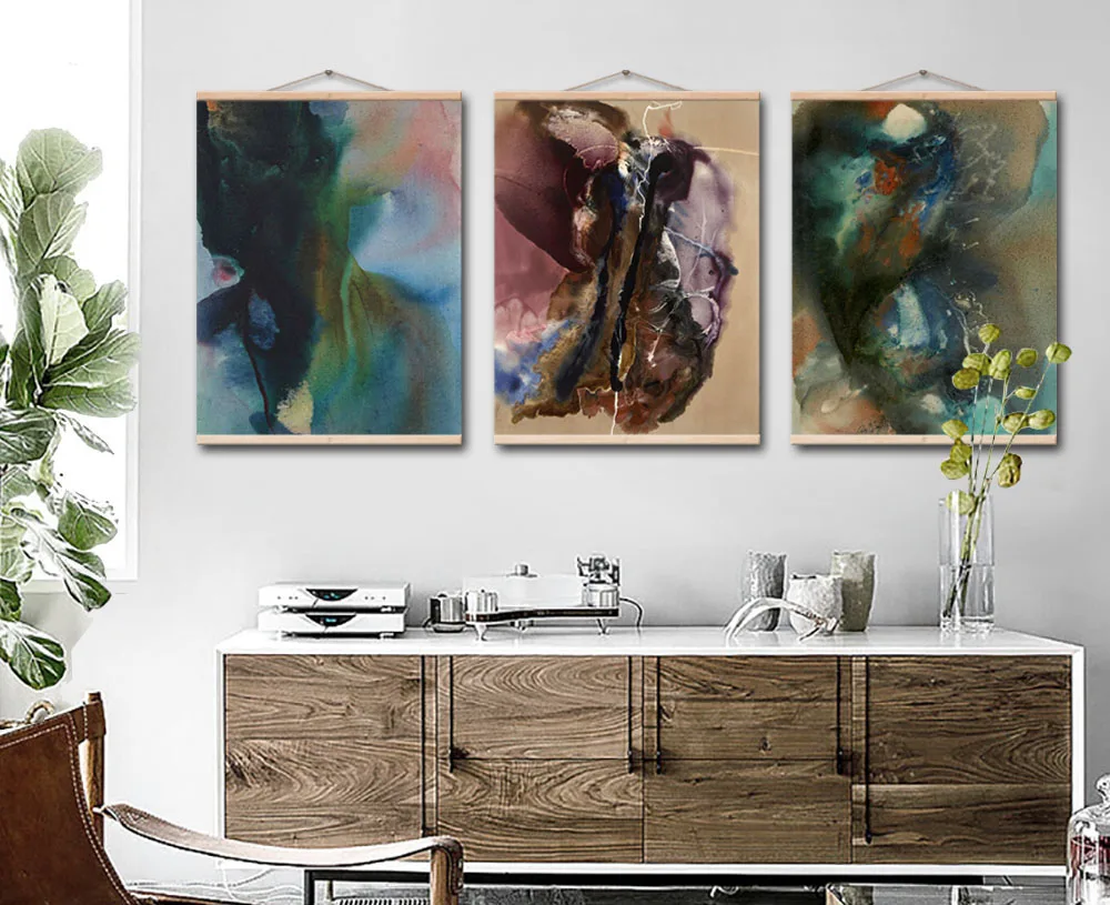 

Framed Watercolor Wall Artwork Picture Abstract Different Color Shape Canvas Poster Kitchen Room Decoration Painting