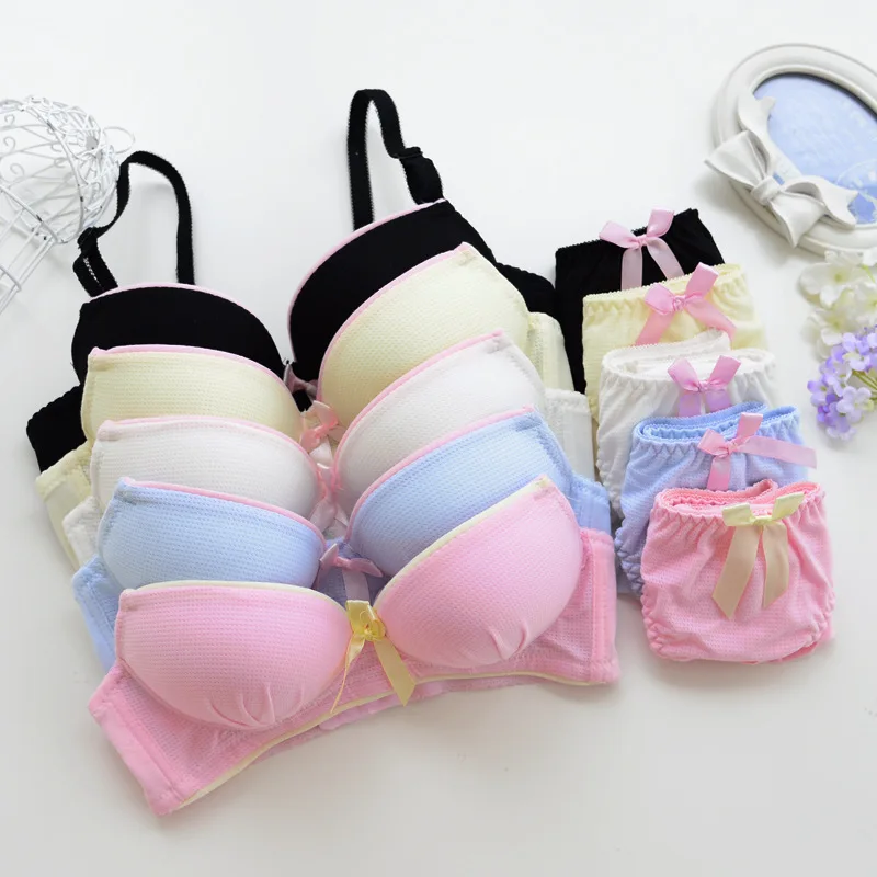 Free Shipping Bra Set A/B Cup 5 Solid Color Lace Girl Underwear heart Women Lingerie Lady Bra+panties Underwire Push Up B3881