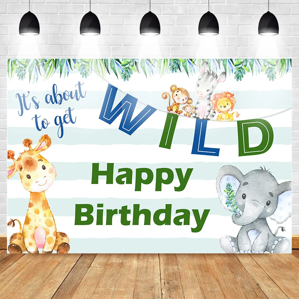 MOCSICKA Wild Animal Birthday Photo Background Elephant Deer Party Banner Backdrop Stripes Studio Supplies Props |