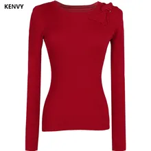 KENVY брендовый Модный женский высококачественный роскошный осенне-зимний тонкий вязаный свитер с круглым вырезом и бантом