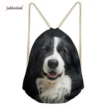 Jackherelook Women Dog Border Collie Pattern Drawstring Backpack Travel Softback Mochila Cute Fashion Drawstring Bag for Girls
