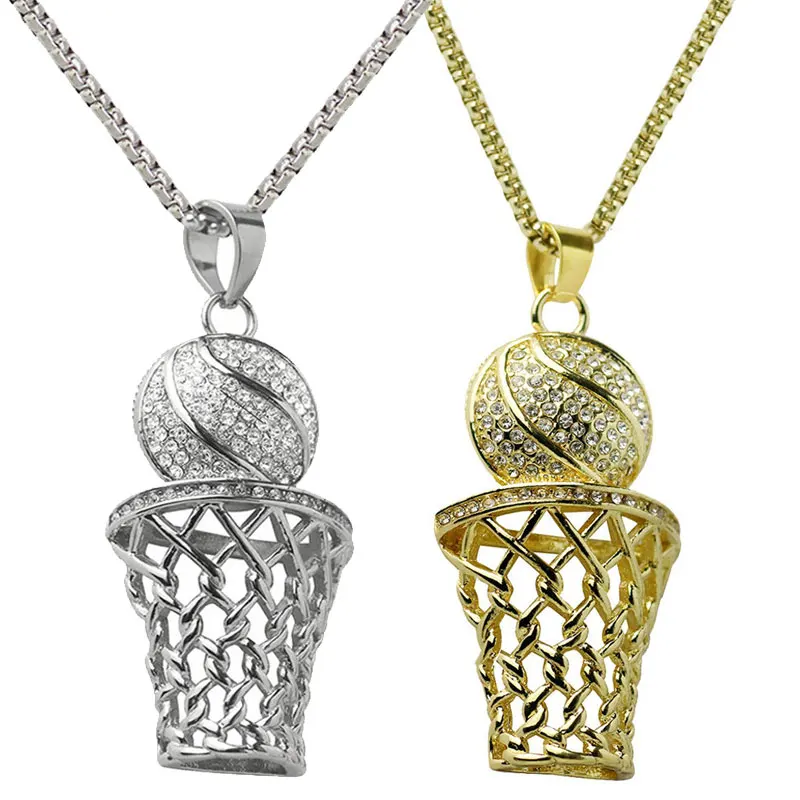 Buy Iced Out Basketball Hoop Pendant Necklaces Gold
