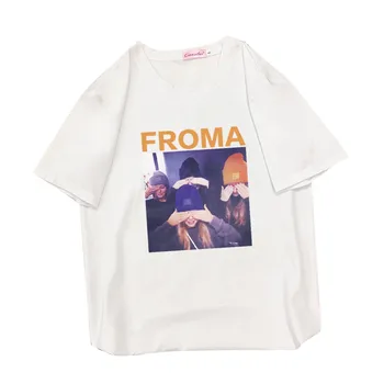 T Shirt Women Clothes Fashion Loose Round Neck Men's and Women's T-shirt Tops Tees Harajuku White Black tee shirts femme#L5$