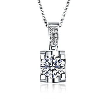 شراءاختبارها 18K الذهب الأبيض الزفاف المعلقات الفاخرة 1Ct الماس المشاركة قلادة إكسسوارات عقد للنساء سلسلة مجانية