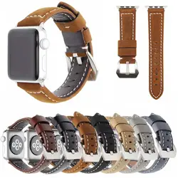 Из натуральной кожи в стиле ретро часы браслет аксессуары для Apple Watch ремень 38 мм коричневый, Черный Apple Watch группа 42 мм iwatch ремешки