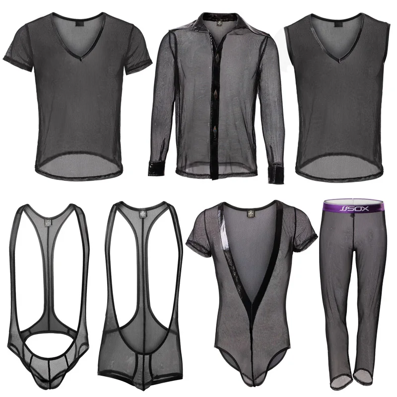 New Men's Sexy Underwear Suit Mesh Undershirt Mesh Collection