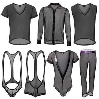 

New Men's Sexy Underwear Suit Mesh Undershirt Mesh Collection Breathable Cool Mens Undershirt Dropshipping
