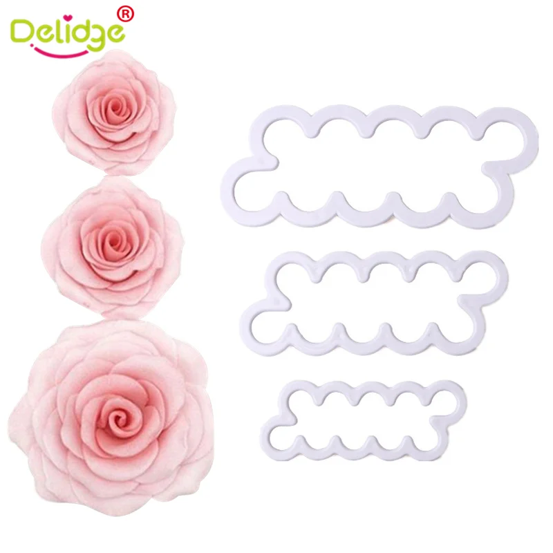 

Delidge 3 pcs/set Rose Flower Cake Molds Plastic White Rose Flower Fondant Cutter Cake Decorating Molds Biscuit Cutter