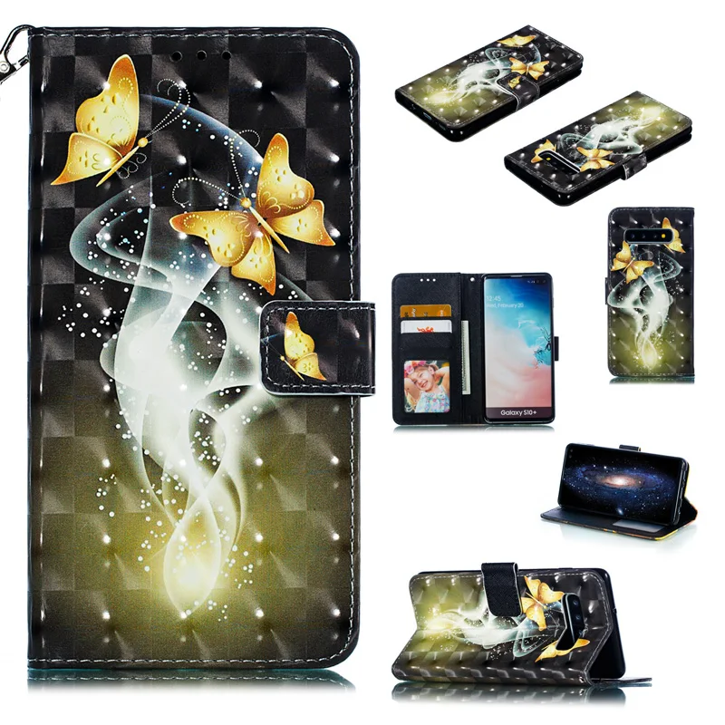 

2019 3D Mobile Phone Wallet Cover Case For Samsung Galaxy S10 Case Plus Flip Soft TPU+PU Leather Bag For Galaxy S10E Case Pouch