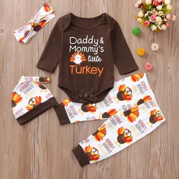 

Infant Baby Boys Girls Letter Turkey Romper Pants Thanksgiving Day Holiday Fashion Black Outfits Set Baby Girl Clothes Summer