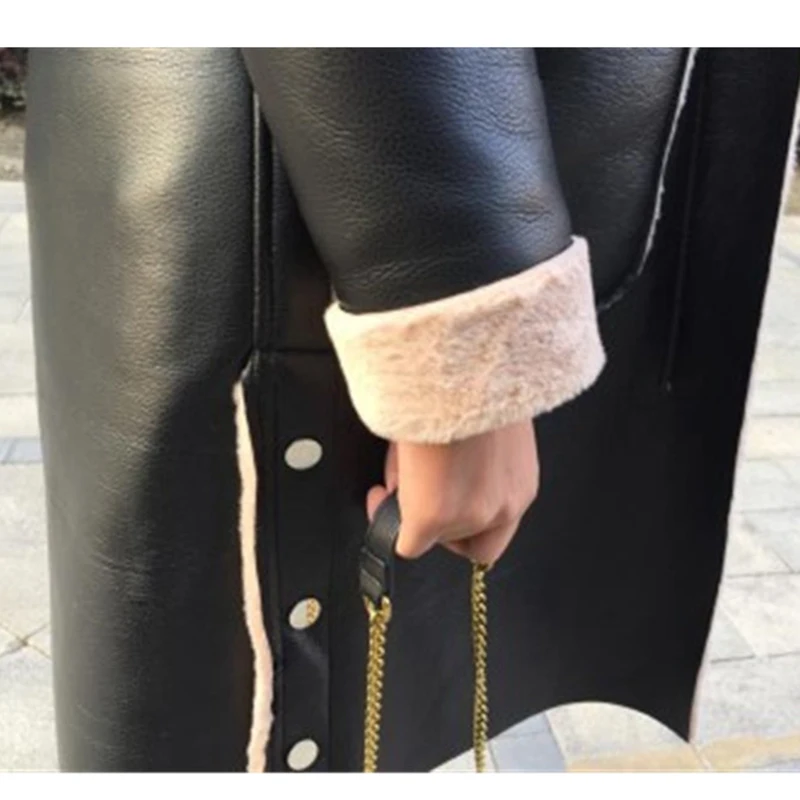 Winter leather jacket women lambswool coat Plus size 5XL Flocking Thicken warm PU leather coat female Both sides can be worn2325