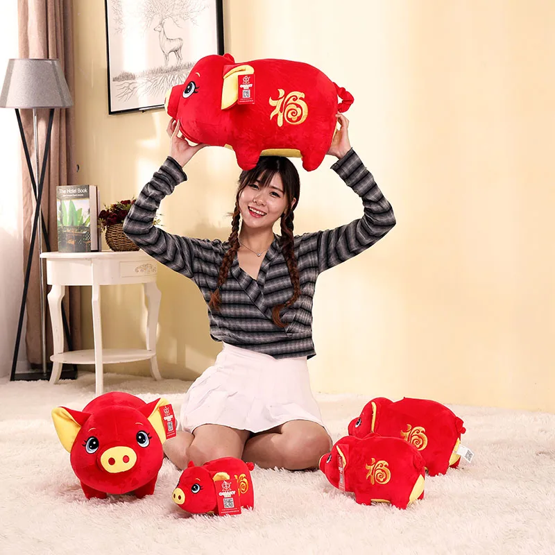 

22-40cm 2019 new year pig plush toy chinese year of the pig mascot stuffed doll home party decor new year gift for children