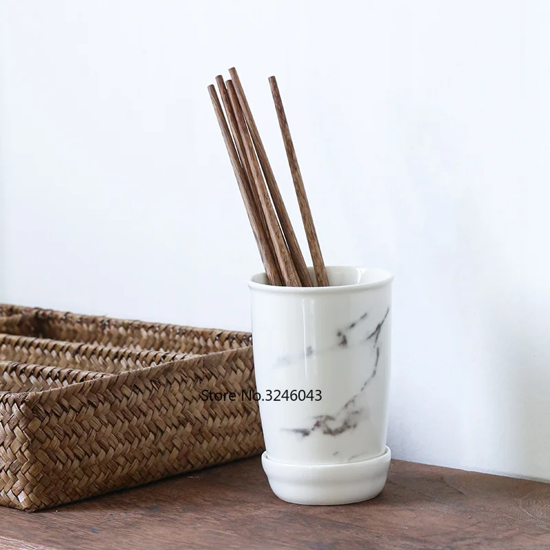 

Creative ceramic chopstick holder Household anti-mildew chopsticks cage Porous drain marble cutlery Multifunctional storage rack