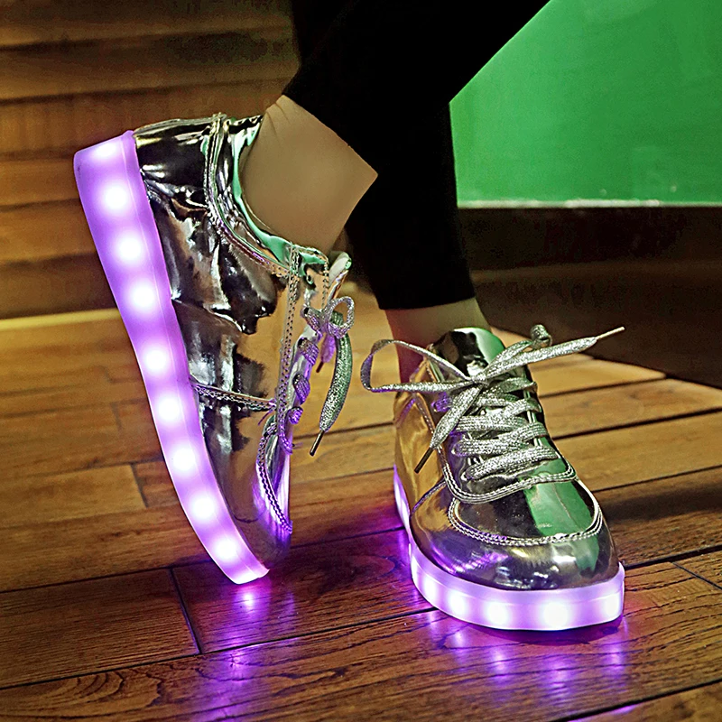 YPYUNA светящиеся светодиодные кроссовки черные ботинки для мальчика led Schoenen пара