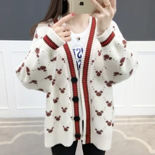 ATKULLQZ 2019 new spring knit sweater fashion Korean version loose Mickey head pattern matching sweater women's cardigan coat ATKULLQZ 2019 new spring knit sweater fashion Korean version loose Mickey head pattern matching sweater women's cardigan coat