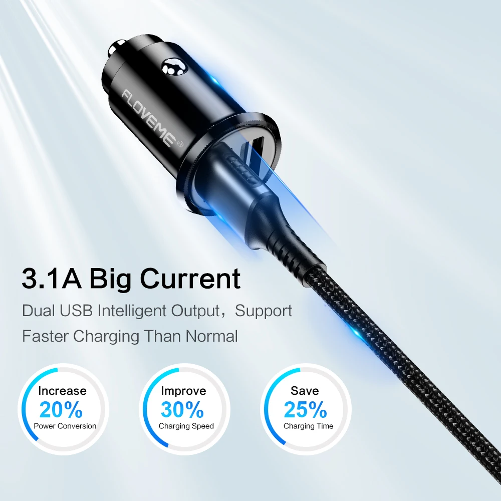 FLOVEME 3.1A/2.4A العالمي البسيطة المزدوجة USB شاحن سيارة ل الهاتف المحمول USB سيارة شاحن الهاتف شاحن سيارة-مهايئ شاحن سريع