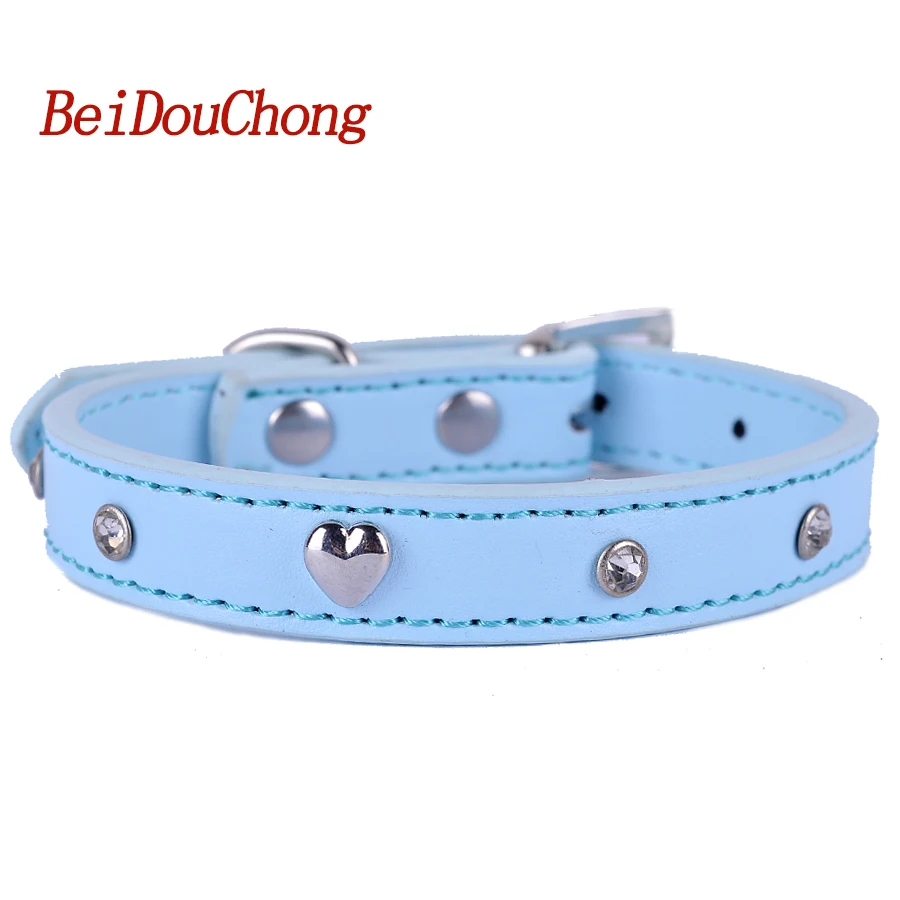 Designer Dog Collar PU Leather Adjustable Buckle Crystal Studded Bling