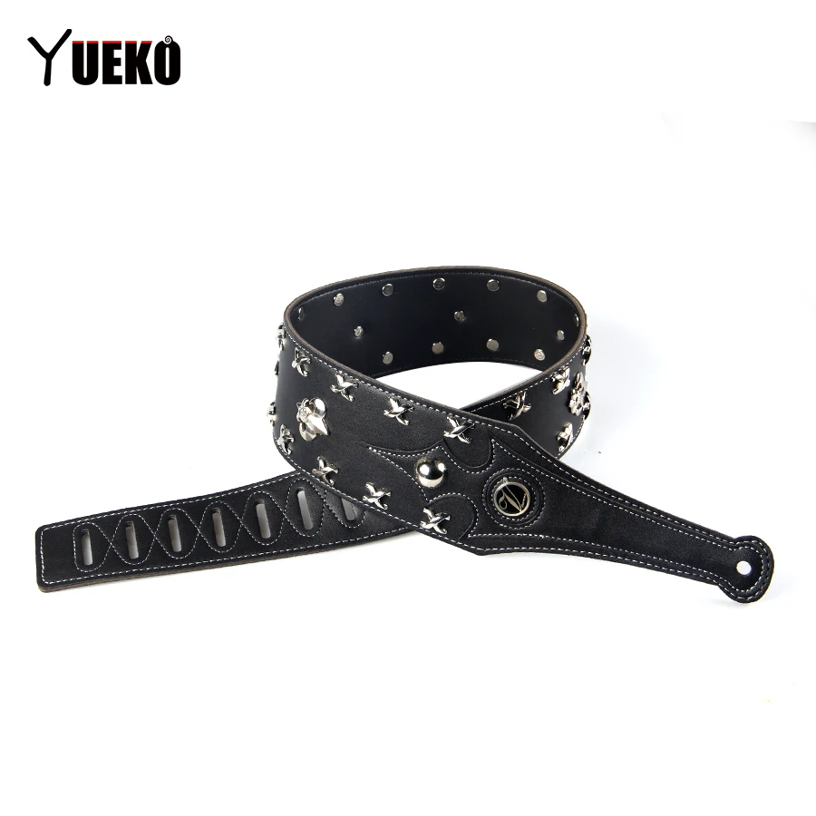 Black Genuine Leather Guitar Strap High Quality Durable Strap For