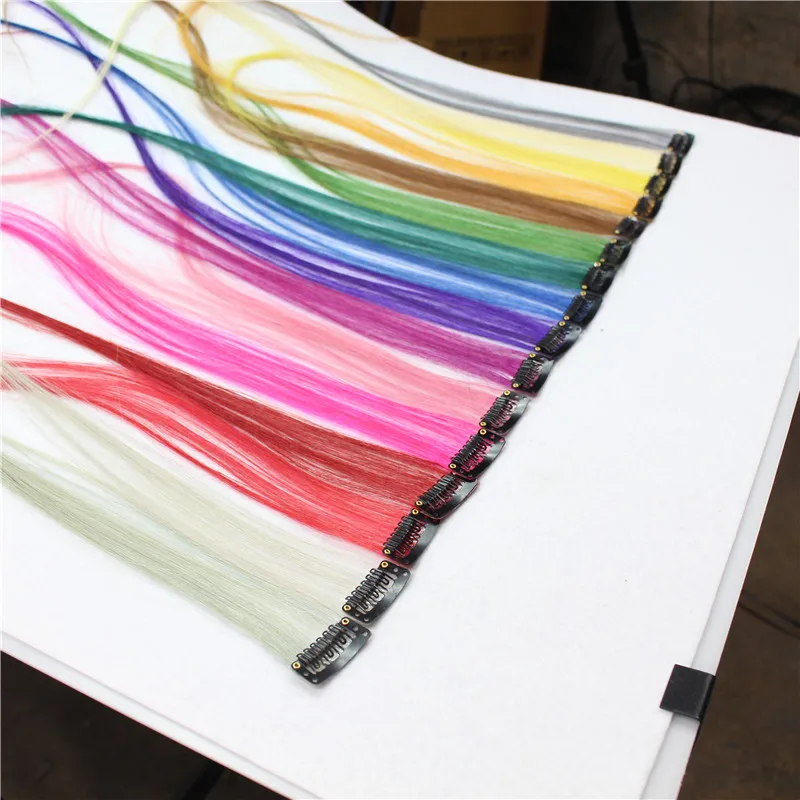 

37 Colors 55CM Single Clip In One Piece Hair Extensions Synthetic Long Straight Ombre Grey Blonde Red Hair Accessories