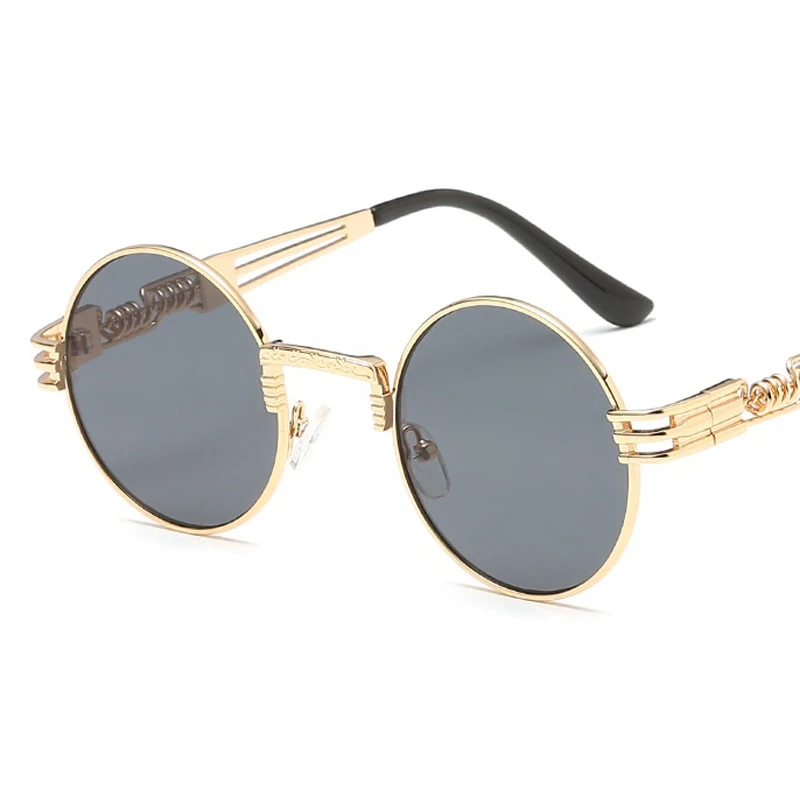 Gothic Steampunk Men Round Sunglasses Women Luxury Brand Designer Metal