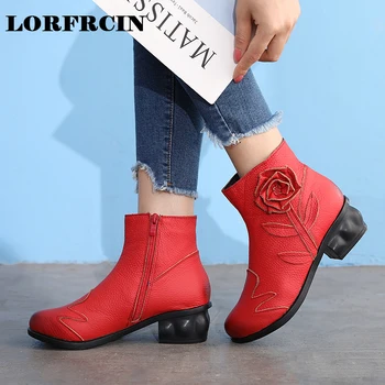 

LORFRCIN Ethnic Women Boots Genuine Leather Ankle Boots Vintage Mom Women Shoes Retro Handmade Shoes For Women