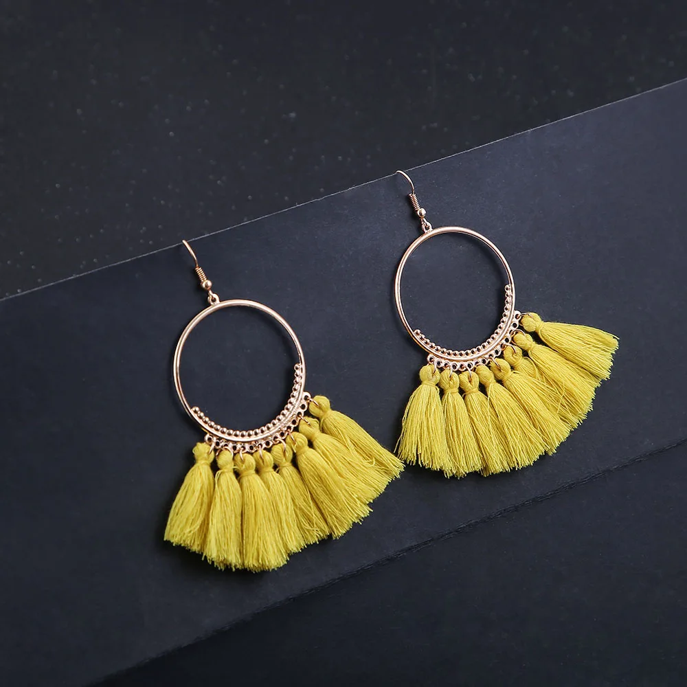 IMG_8440 Trendy Earrings Drop Earrings SilkAlloyDangleLongBohemianBlueOrangeMetalBohoGold Tassel Earrings For Women Jewelry