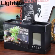 2016 Новый Электронный Usb Desktop Aquarium Мини Fish Tank с Проточной водой СВЕТОДИОДНЫЕ Насос Свет Календарь Будильник Горячие Моды инструменты