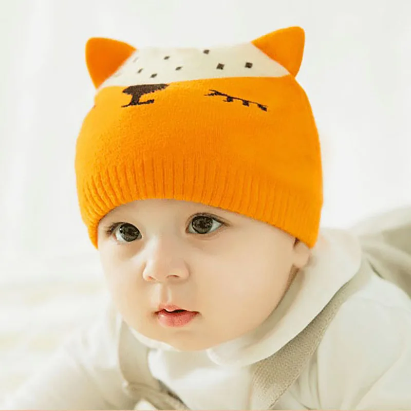 

Cute Cartoon Fox Baby Hat With Ears Winter Warm Baby Boys Girls Hat Cap Beanie Muts Soft Knit Children Kids Hat Bonnet