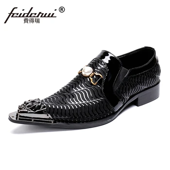 

New Arrival Pointed Toe Slip on Man Formal Dress Loafers Genuine Leather Handmade Metal Tips Wedding Party Men's Shoes SL365