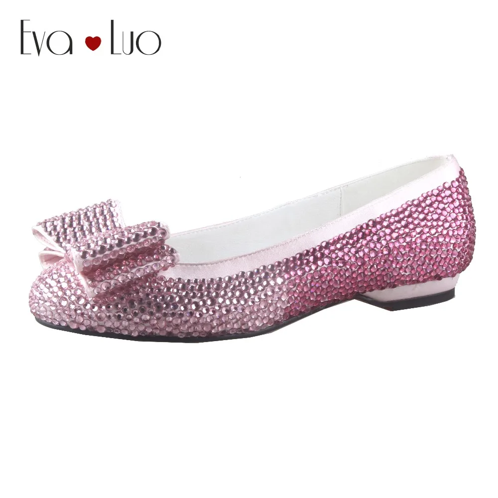 CHS466 Custom Made Fuchsia Pink Rhinestones Crystal Women Flat Shoes