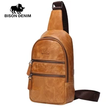 BISON DENIM New 2017 designer Shoulder & Crossbody Bags men Yellow leather genuine Messenger bags for men W2445
